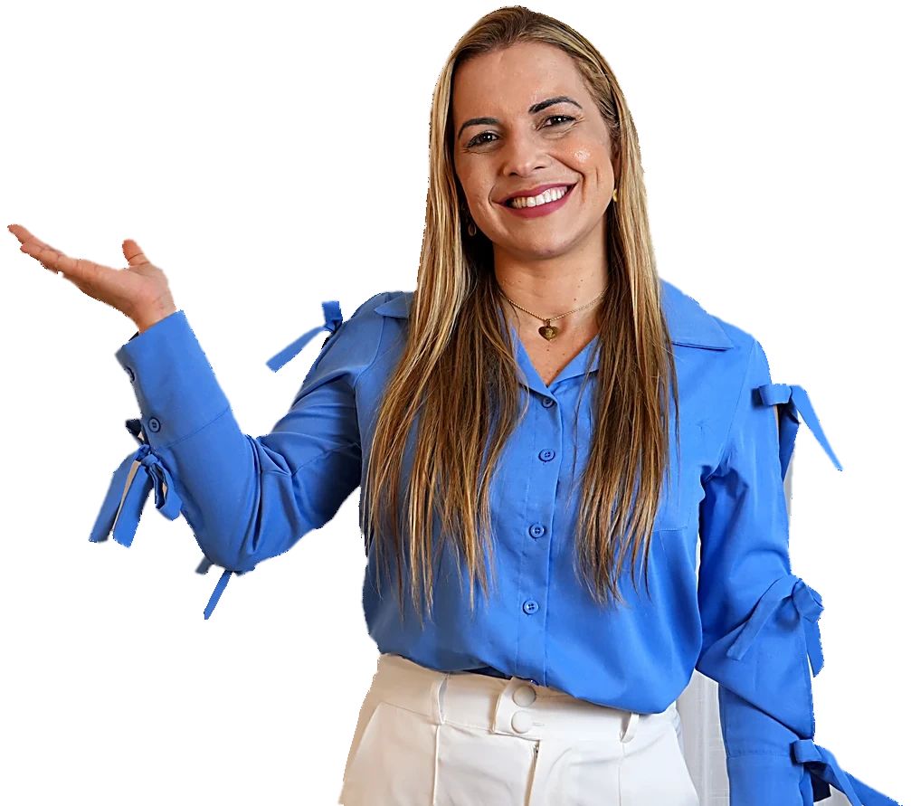 Dra. Talita Barbosa fazendo um gesto de acolhimento